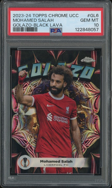 2023-24 Topps Chrome UCC Golazo Mohamed Salah #GL6 Black Lava PSA 10