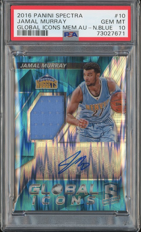 2016-17 Panini Spectra Global Icons Jamal Murray #10 Neon Blue /99 Patch Autograph PSA 10
