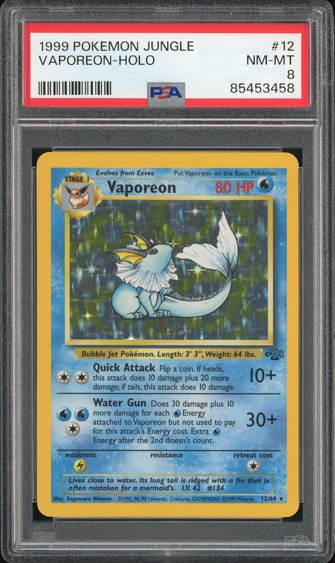 1999 Pokemon Jungle Vaporeon #12 Holo PSA 8
