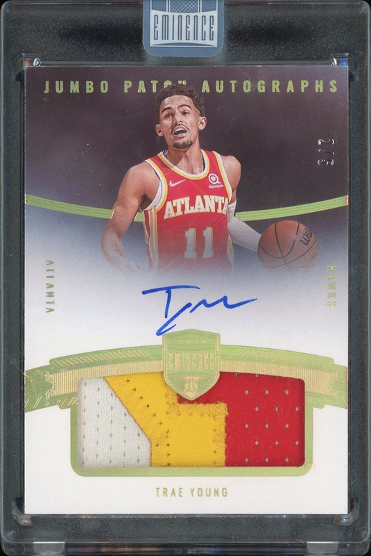 2021-22 Panini Eminence Jumbo Patch Autographs Trae Young #JPA-TRY Emerald Autograph Patch /5