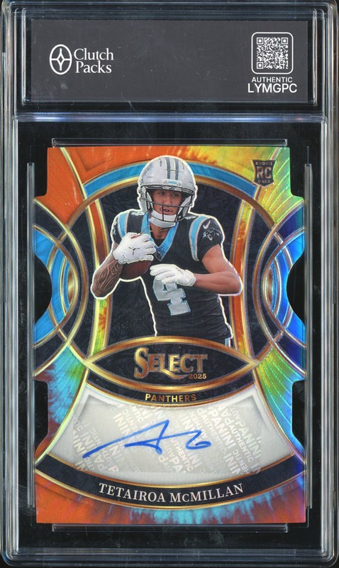 2025 Panini Select Rookie Signatures Tetairoa McMillan #RSI-TMN Tie Dye Die Cut Prizm /25