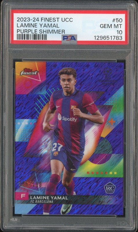 2023-24 Topps Finest UCC Lamine Yamal #50 Purple Shimmer /199 PSA 10