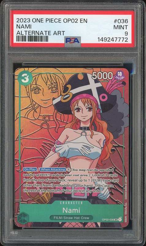 One Piece Nami #OP02-036 Paramount War SR Alternate Art PSA 9