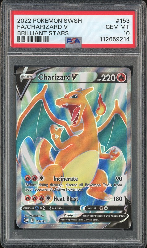 2022 Pokemon Sword & Shield Brilliant Stars Full Art Charizard V #153 PSA 10