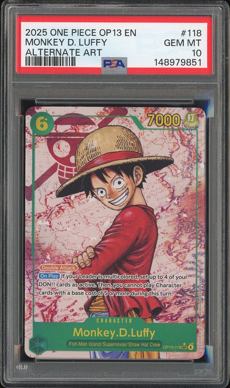 One Piece Monkey D. Luffy #OP13-118 Carrying on His Will SEC Alternate Art PSA 10
