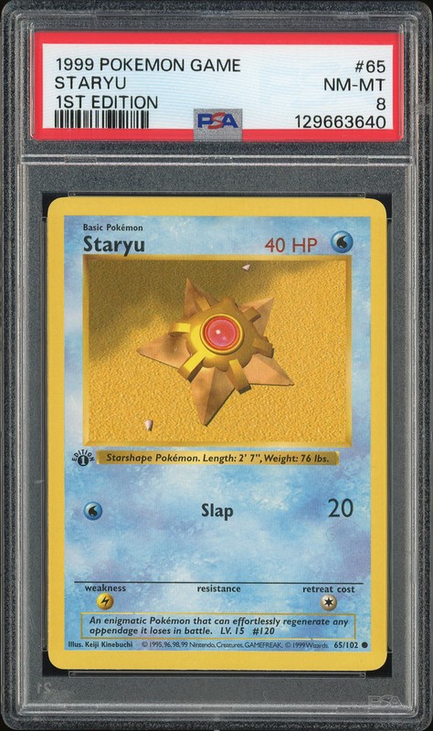 1999 Pokemon Game Staryu #65 1st Edition PSA 8