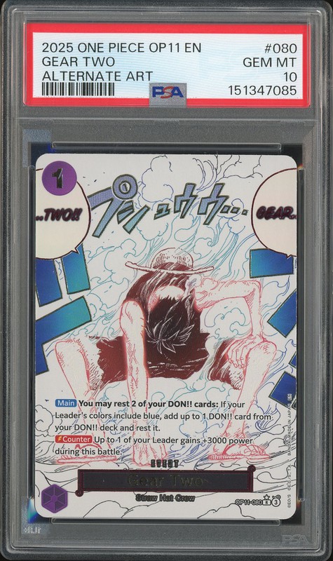 One Piece Gear Two #OP11-080 A Fist of Divine Speed Alternate Art PSA 10