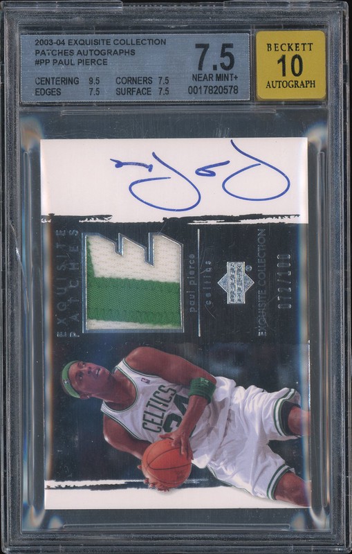 2003-04 Upper Deck Exquisite Collection Patches Autographs Paul Pierce #PP BGS 7.5 Auto 10