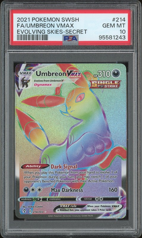 2021 Pokemon Evolving Skies Secret Umbreon VMAX #214 Rainbow Rare PSA 10