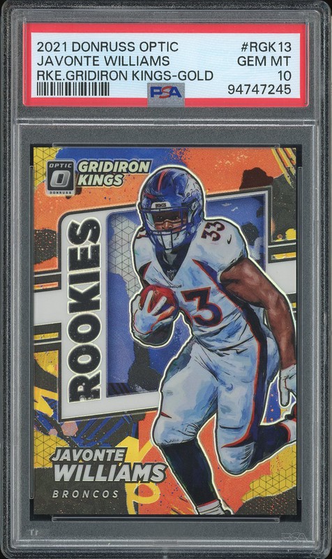 2021 Donruss Optic Gridiron Kings Javonte Williams #RGK-13 Gold /10 PSA 10