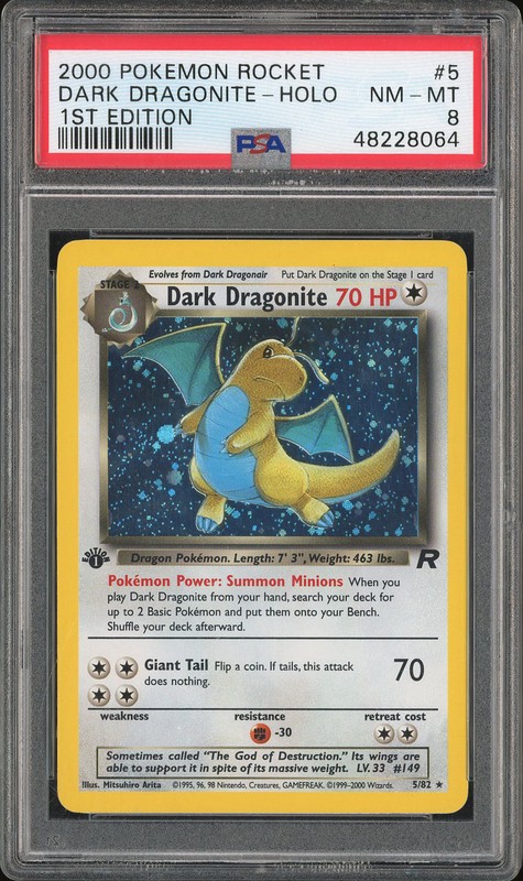 2000 Pokemon Rocket Dark Dragonite #5 Holo 1st Edition PSA 8