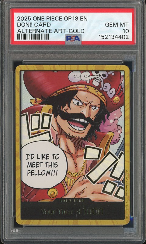 One Piece DON!! Card #DON!! Card OP13 Alternate Art Gold PSA 10