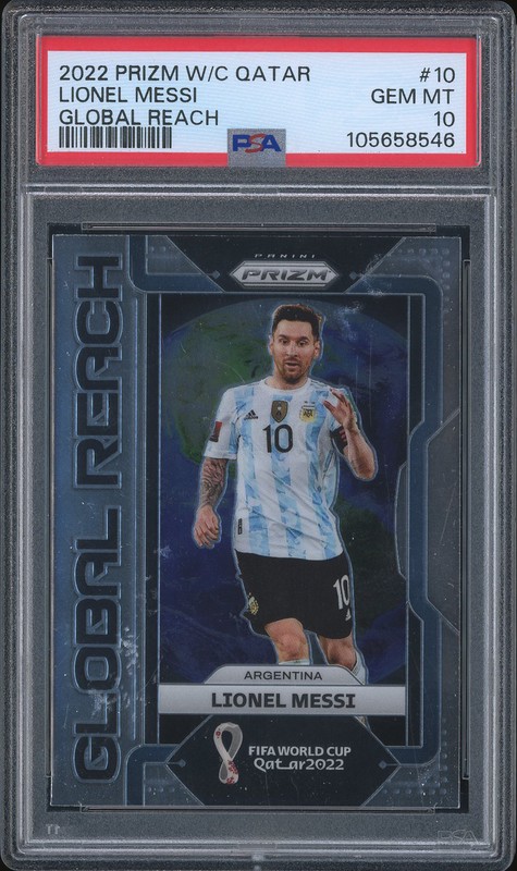 2022 Panini Prizm FIFA World Cup Qatar 2022 Global Reach Lionel Messi #10 PSA 10