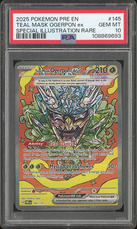 2025 Pokemon Pre EN Special Illustration Rare Teal Mask Ogerpon ex #145 PSA 10