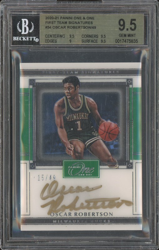 2020-21 Panini One & One First Team Signatures Oscar Robertson #FTS-OSR Autograph /49 BGS 9.5