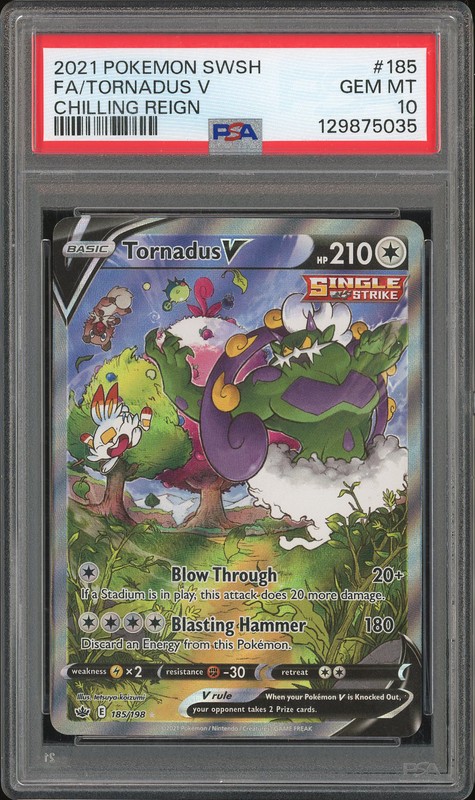 2021 Pokemon SWSH Chilling Reign Full Art/Tornadus V #185 PSA 10