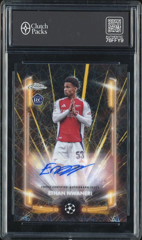 2024-25 Topps Chrome UEFA Club Competitions Gold Lazer Autograph Ethan Nwaneri Autograph /50