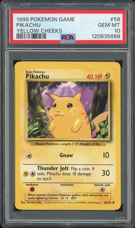 1999 Pokemon Game Pikachu #58 Yellow Cheeks PSA 10