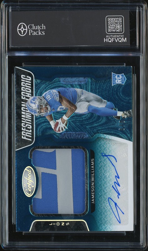 2022 Panini Certified Freshman Fabric Jameson Williams #216 Mirror Blue RPA /50