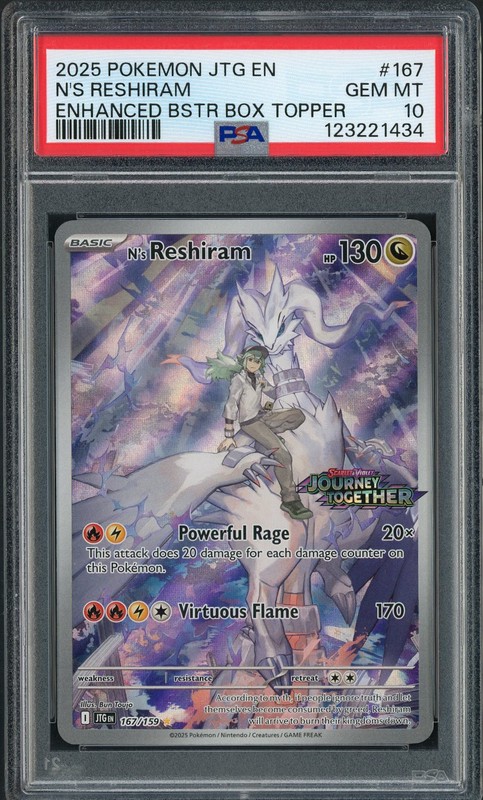 2025 Pokemon Scarlet & Violet - Journey Together Enhanced Booster Box Topper N's Reshiram #167 Full Art PSA 10