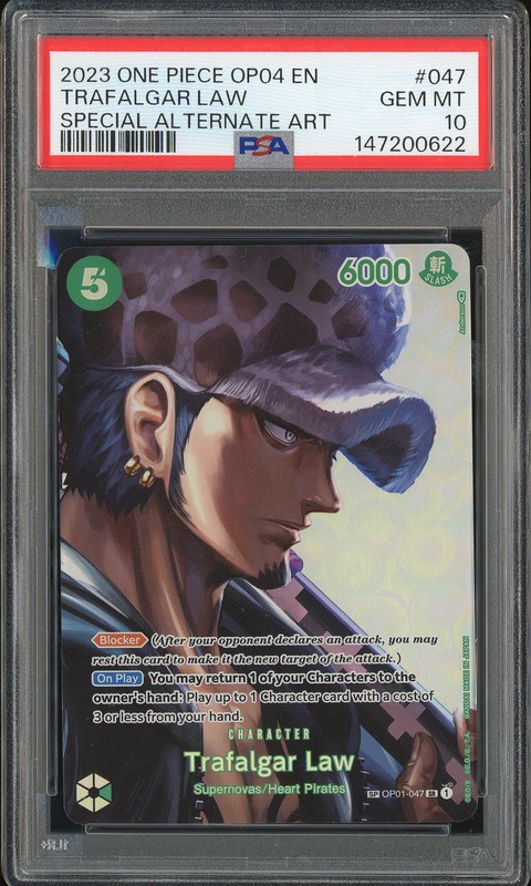 One Piece Trafalgar Law #OP01-047 Romance Dawn SR Alternate Art PSA 10