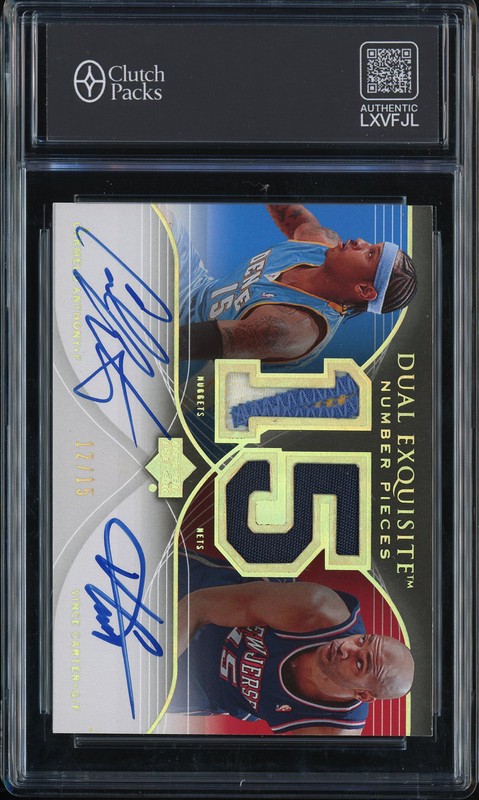 2006-07 Upper Deck Exquisite Collection Dual Exquisite Number Pieces Carmelo Anthony / Vince Carter #DEN-AC Autograph Patch /15