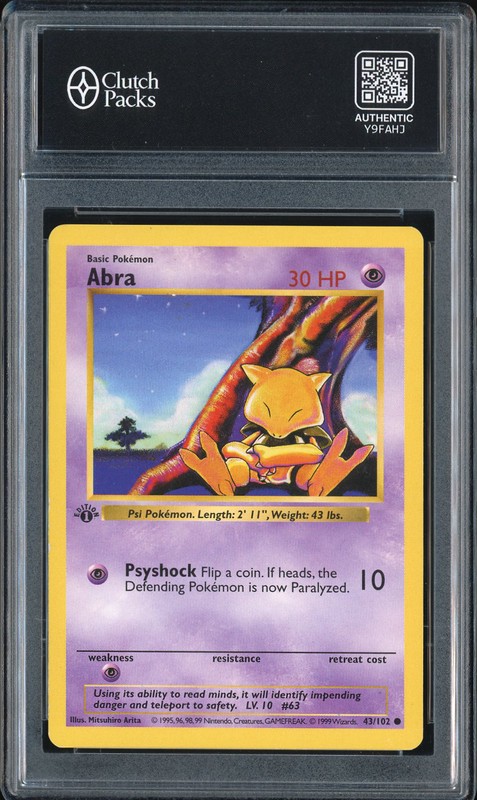 1999 Pokemon Base Set 1st Edition Abra #43