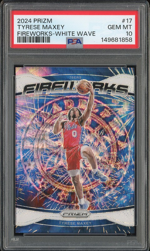 2024 Panini Prizm Fireworks Tyrese Maxey #17 White Wave PSA 10