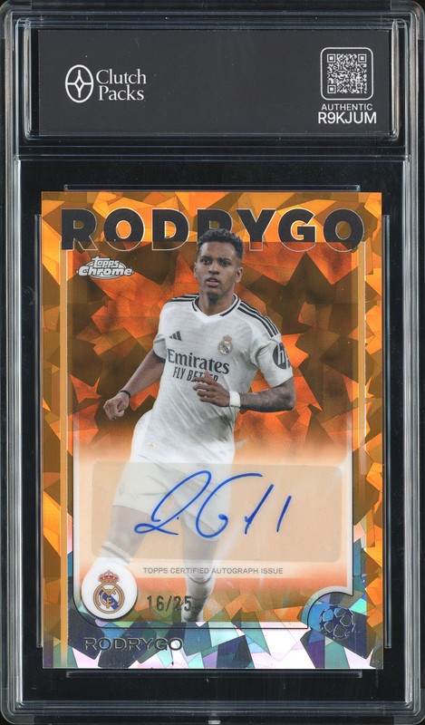 2024-25 Topps Chrome Sapphire UEFA Club Competitions Base Autograph Card Rodrygo #CA-RY Orange Sapphire Autograph /25