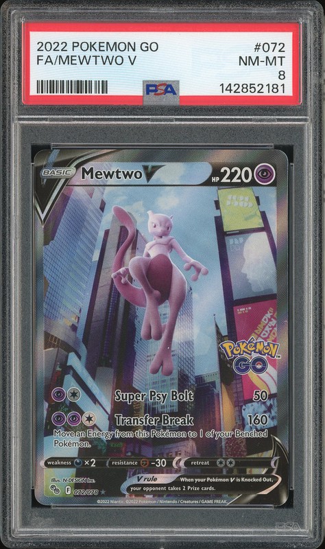 2022 Pokemon GO Full Art Mewtwo V #072 PSA 8