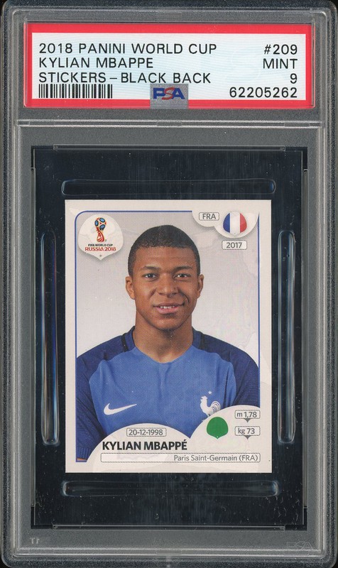 2018 Panini World Cup Stickers Black Back Kylian Mbappe #209 PSA 9