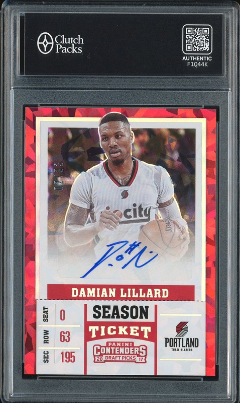 2017 Panini Contenders Draft Picks Season Ticket Damian Lillard #3 Red Cracked Ice Autograph /23