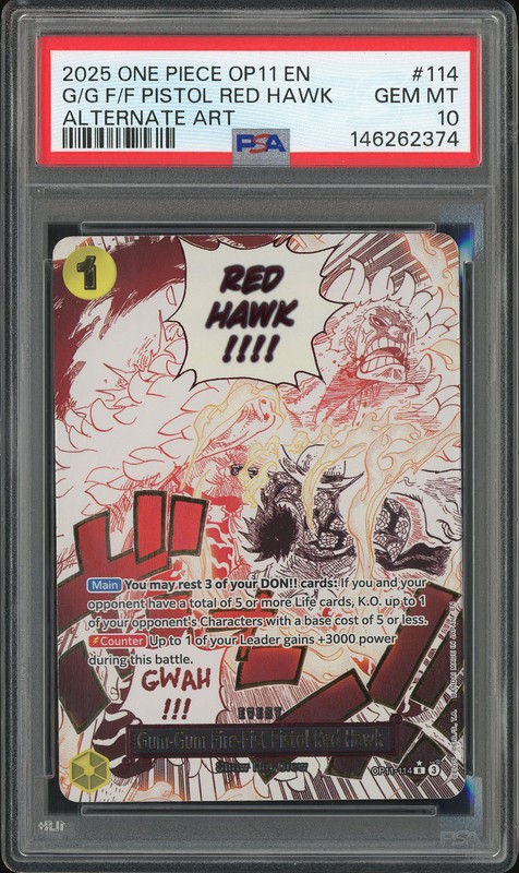 One Piece Gum-Gum Fire-Fist Pistol Red Hawk #OP11-114 A Fist of Divine Speed Alternate Art PSA 10