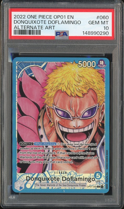One Piece Donquixote Doflamingo #OP01-060 Romance Dawn Alternate Art PSA 10