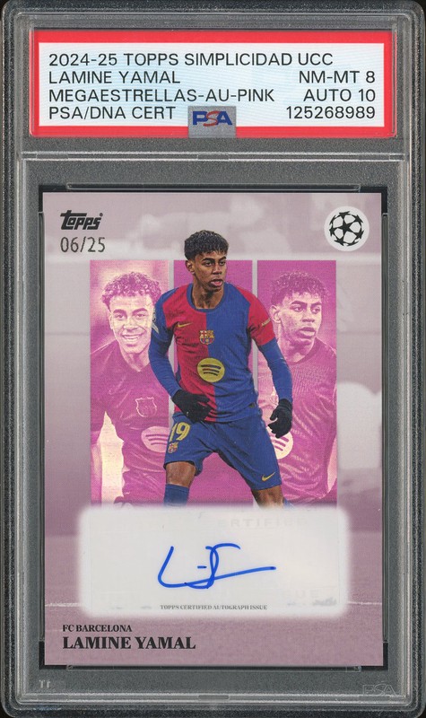 2024-25 Topps Simplicidad UCC Megaestrellas Lamine Yamal Pink Autograph /25 PSA 8 Auto 10