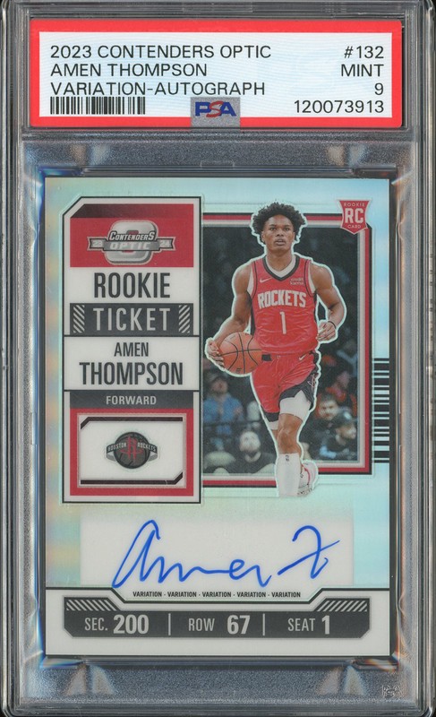 2023-24 Panini Contenders Optic Rookie Ticket Variation Autograph Amen Thompson #132 PSA 9