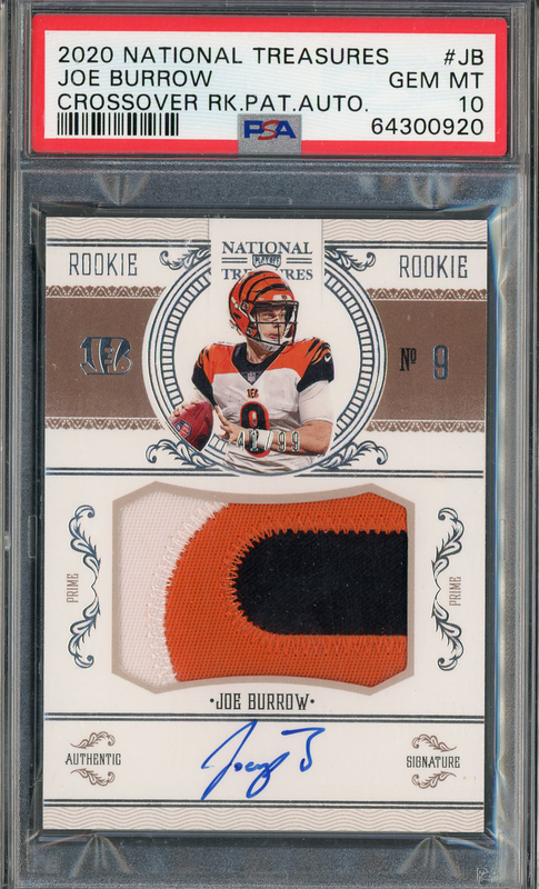 2020 Panini National Treasures Crossover Rookie Patch Autographs Joe Burrow #CRS-JB Patch Auto /99 PSA 10