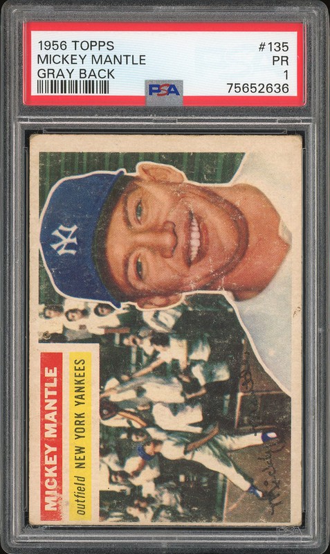 1956 Topps Gray Back Mickey Mantle #135 PSA 1