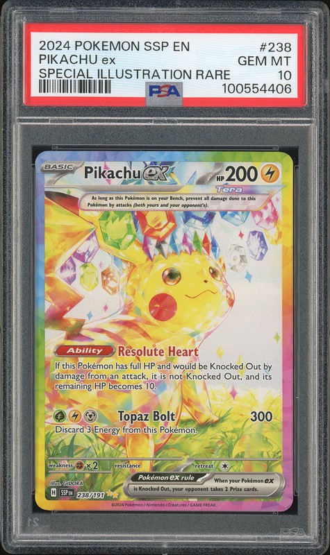 2024 Pokemon Scarlet & Violet: Surging Sparks Pikachu ex #238 Special Illustration Rare PSA 10