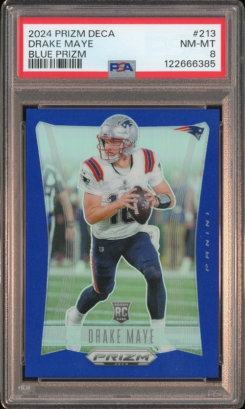 2024 Panini Prizm Deca Drake Maye #213 Blue Prizm /149 PSA 8