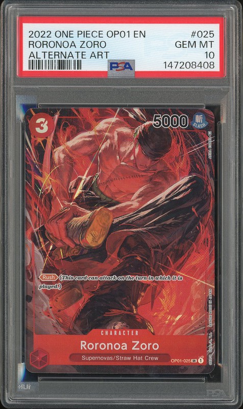 One Piece Roronoa Zoro #OP01-025 Romance Dawn SR PSA 10