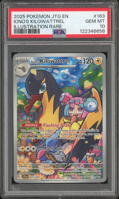 2025 Pokemon JTG EN Illustration Rare Iono's Kilowattrel #163 PSA 10