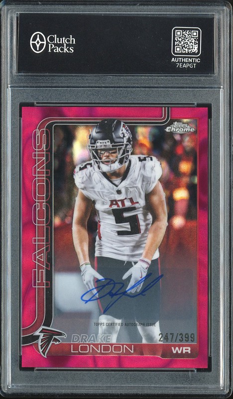 2025 Topps Chrome Base Autograph Variation Drake London #BA-DL Pink Refractor Auto /399