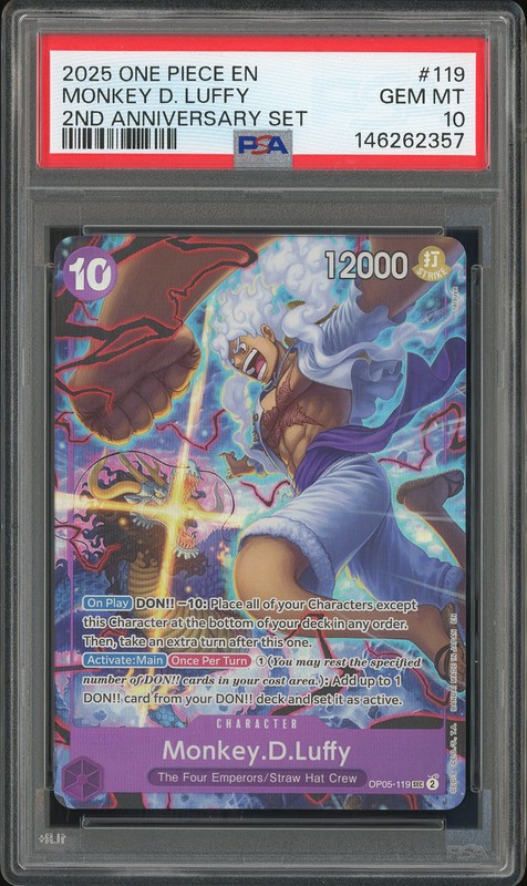 One Piece Monkey D. Luffy #OP05-119 2nd Anniversary Set SEC PSA 10