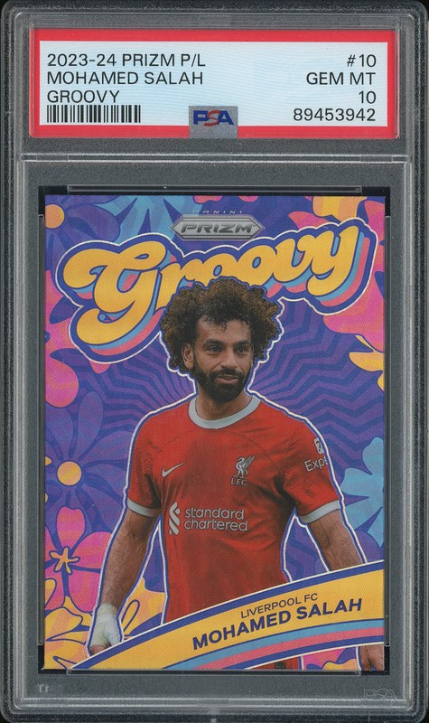 2023-24 Panini Prizm Premier League Groovy Mohamed Salah #10 PSA 10