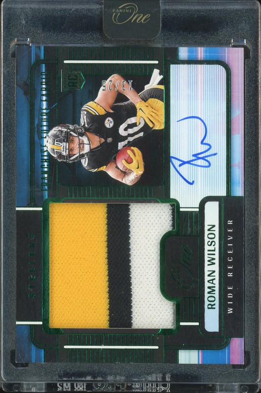 2024 Panini One Franchise Future Fabric Autographs Roman Wilson #91 Emerald /25 Autograph Patch Rookie Card