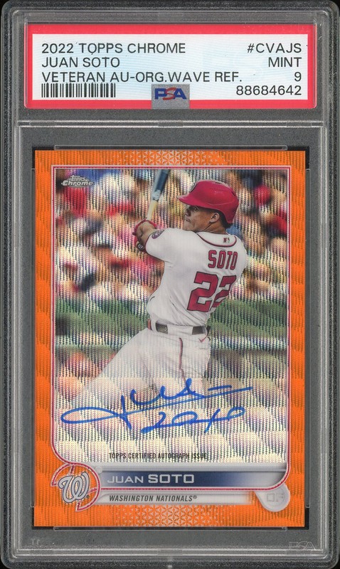 2022 Topps Chrome Veteran Autographs Juan Soto #CVA-JS Orange Wave Refractor Auto /25 PSA 9