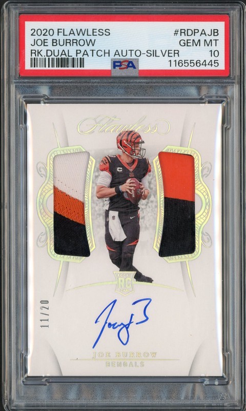 2020 Panini Flawless Rookie Dual Patch Autographs Joe Burrow #RDPA-JB Silver /20 PSA 10
