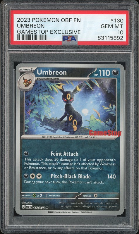 2023 Pokemon Obsidian Flames Umbreon #130 GameStop Exclusive PSA 10