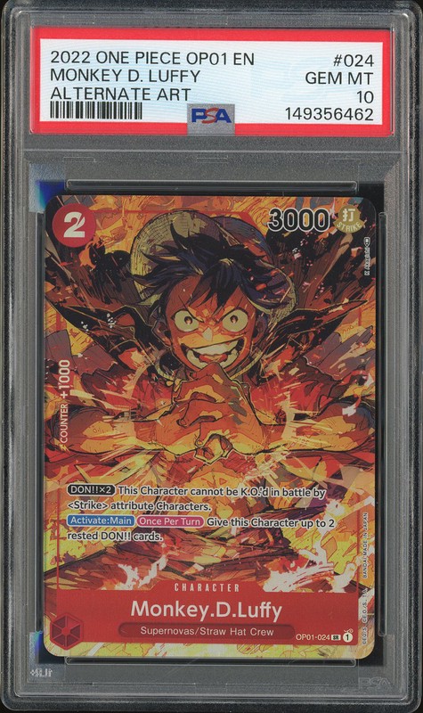One Piece Monkey D. Luffy #OP01-024 Romance Dawn SR Alternate Art PSA 10